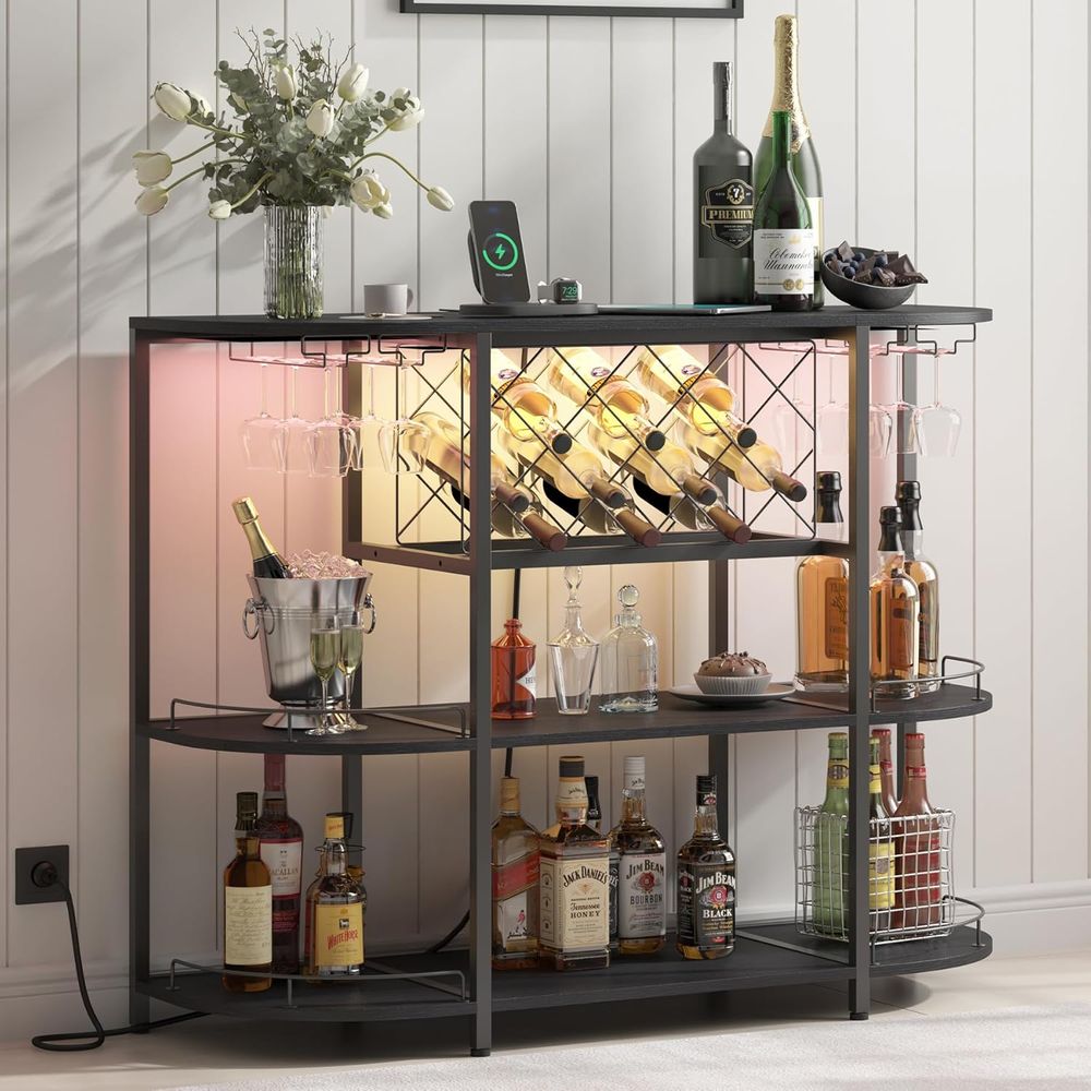 Wine & Beer Quito - Black 3-Tier Coffee Table with Wine