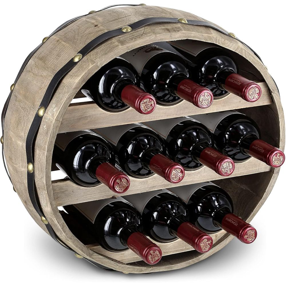 Wine Rack Wall Mount - Natural Wood Industrial Wall Mounted Barrel